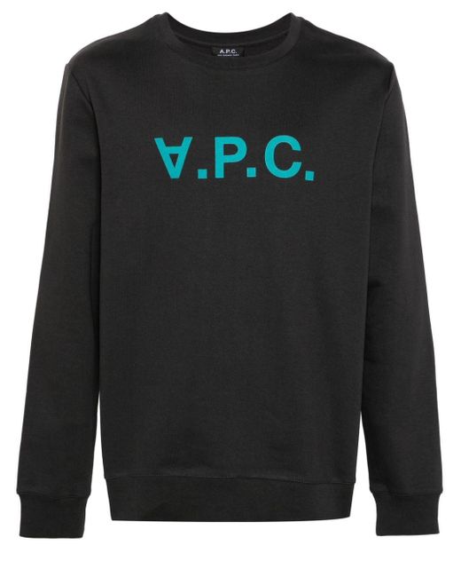 A.P.C. Black Logo-flocked Cotton Sweatshirt for men