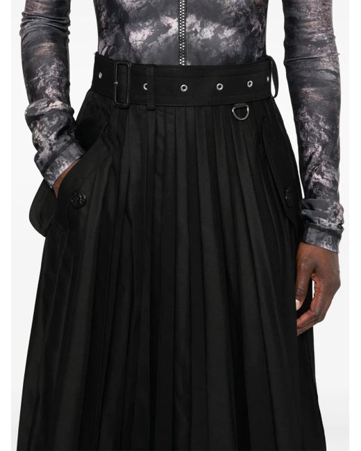 Sacai Black Plissé Midi Skirt
