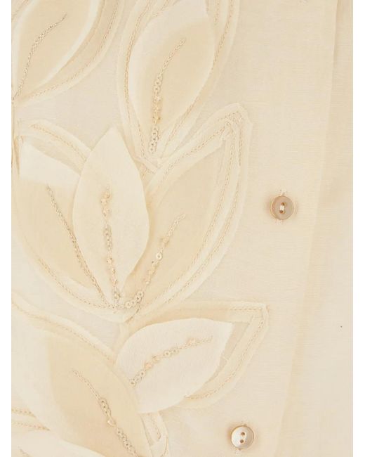 Antonelli White Sequin-Embellished Leaf-Patch Shirt