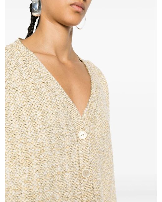 Fabiana Filippi Natural Metallic-Embellished Tweed Cardigan