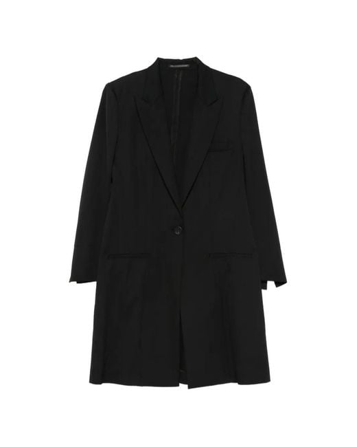 Yohji Yamamoto Black Asymmetric-Panel Single-Breasted Coat