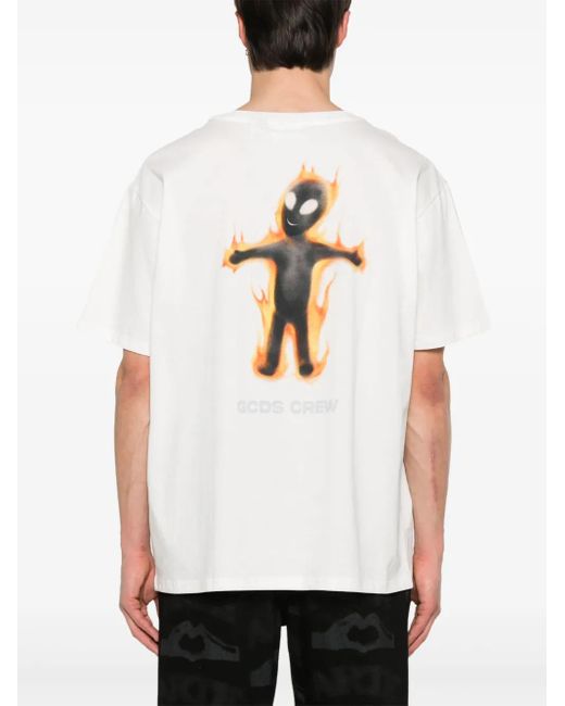 Gcds White Wirdo Flames T-Shirt for men