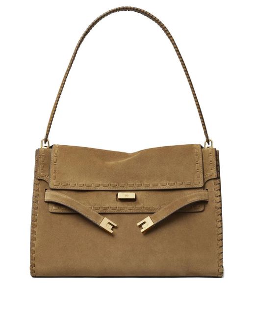 Tory Burch Brown "Lee Radziwill" Suede Large Shoulder Bag