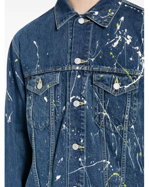 Yohji Yamamoto Blue Paint-splatter Denim Jacket for men