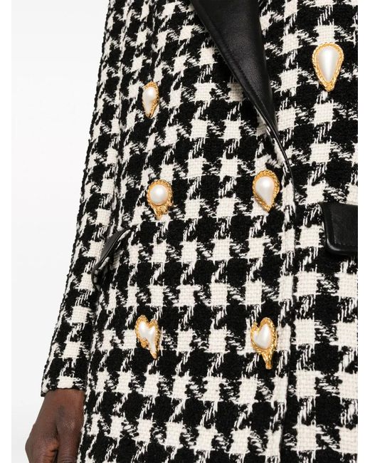 Moschino Black Houndstooth-Pattern Double-Breasted Jacket