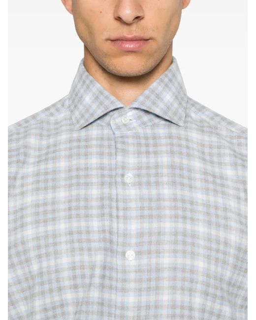 Barba Napoli White Checked Shirt for men