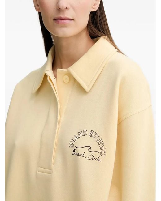Stand Studio Natural Collared Graphic Top