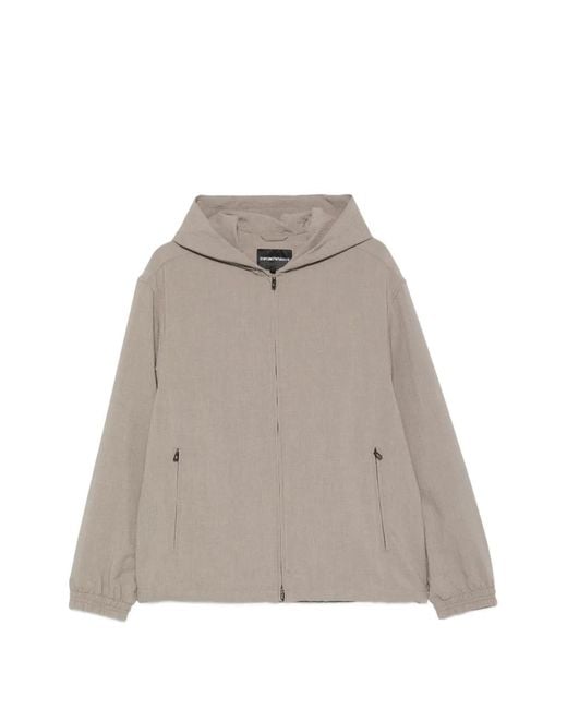 Emporio Armani Gray Hooded Zip-Up Jacket for men