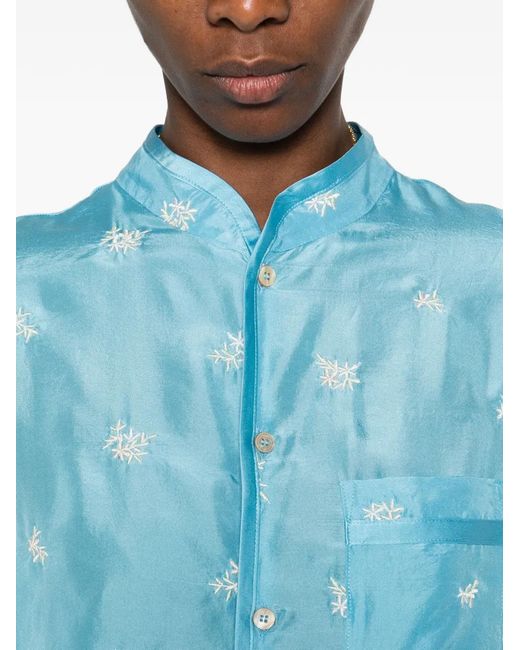 Forte_forte Blue Floral Chest-Pocket Shirt