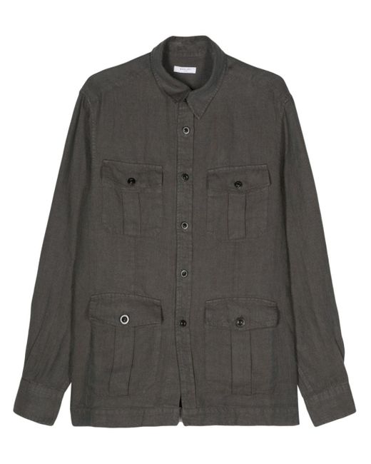 Boglioli Gray Tonal Stitching Linen Shirt Jacket for men