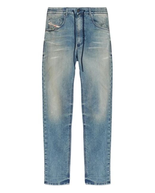 DIESEL Blue Faded Drawstring-Fastening Jeans With Five Pockets for men