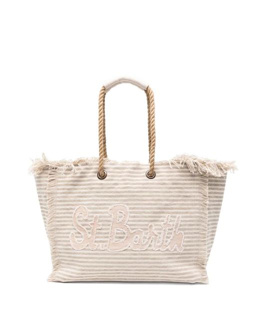 Mc2 Saint Barth Natural Striped Frayed-Edge Beach Bag