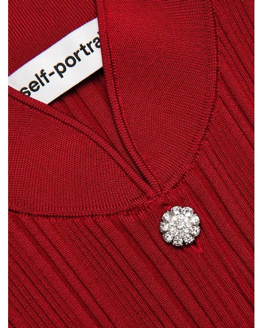 Self-Portrait Red Ribbed Button Cardigan