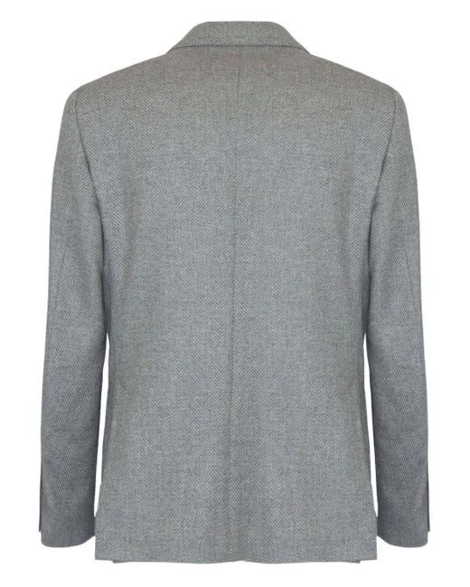 Lardini Blue Herringbone Brooch-Detail Blazer for men