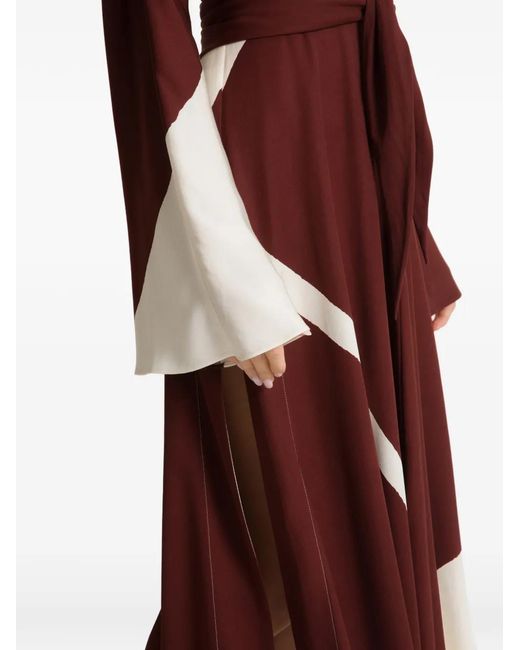 Alberta Ferretti Red Flowing Midi Dress With Deep V-Neckline And Color-Block Design