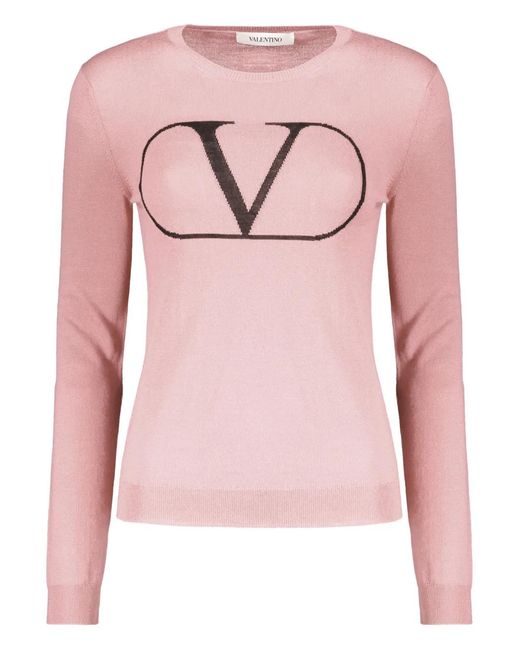Valentino Garavani Pink Logo-Detail Ribbed Sweater