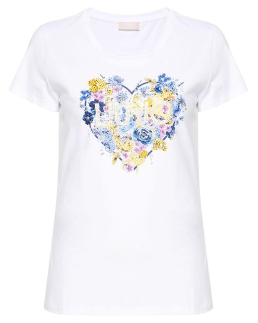 | T-shirt in cotone con logo e cuore floreale | female | BIANCO | L di Liu Jo in White