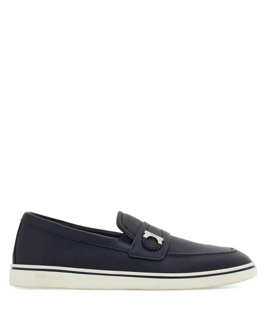 Ferragamo Blue Boat Shoe Loafers With Gancini Ornament for men