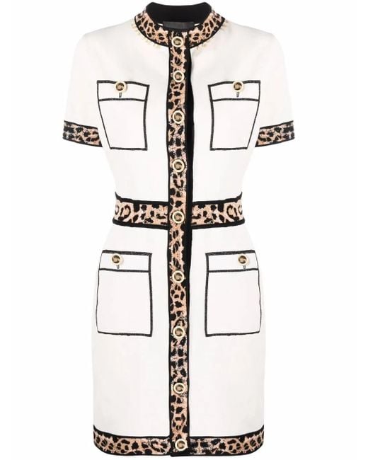 Philipp Plein White Leopard Trim Dress