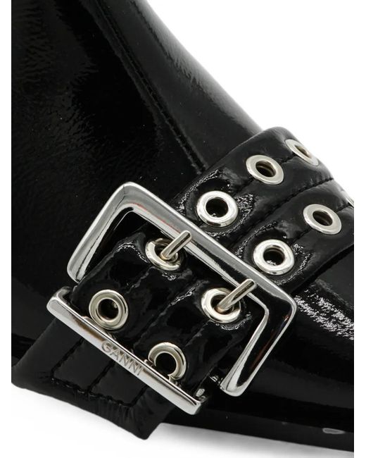 Ganni Black Buckle-Detail Pointed-Toe Ankle Boots