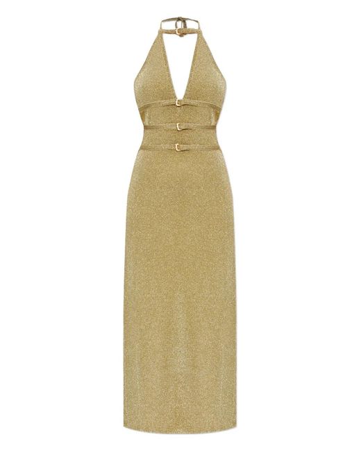 Cult Gaia Metallic Halterneck Buckled Dress