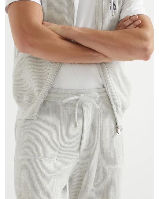 Brunello Cucinelli White Cotton English Rib Knit Bermuda Shorts for men
