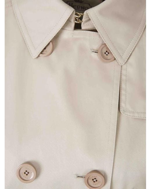 Herno Natural Double-Breasted Light Coat With Belted Waist