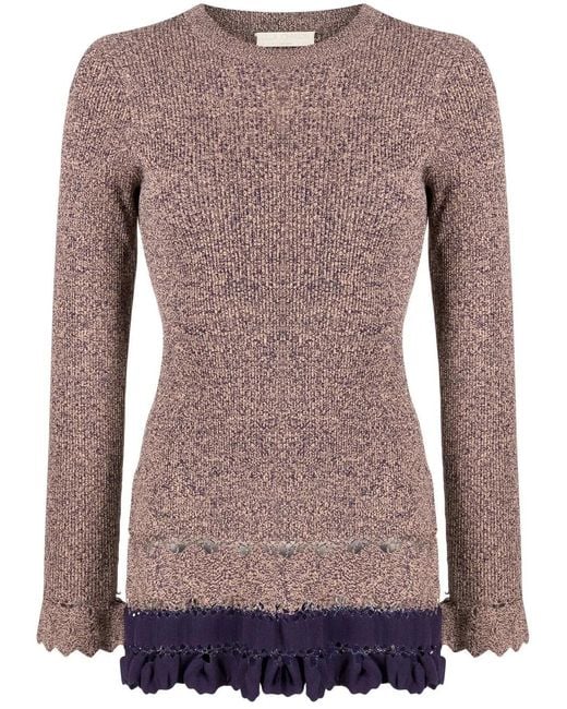 Ulla Johnson Brown Ribbed Ruffle-Trim Jumper