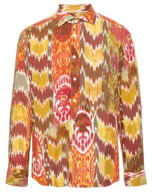 Tintoria Mattei 954 Orange Abstract-pattern Cutaway-collar Shirt for men