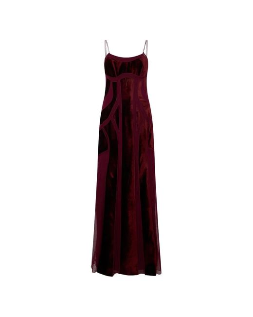 Alberta Ferretti Purple Velvet-Effect Panelled Flared Maxi Dress