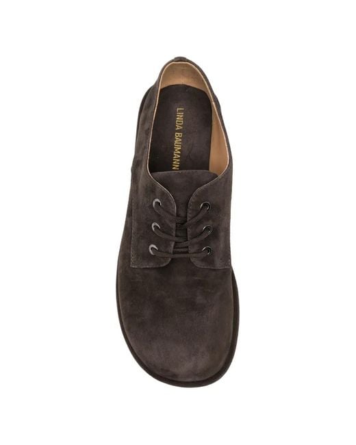 Linda Baumann Brown Suede Lace-Up Fastening Derby Shoes