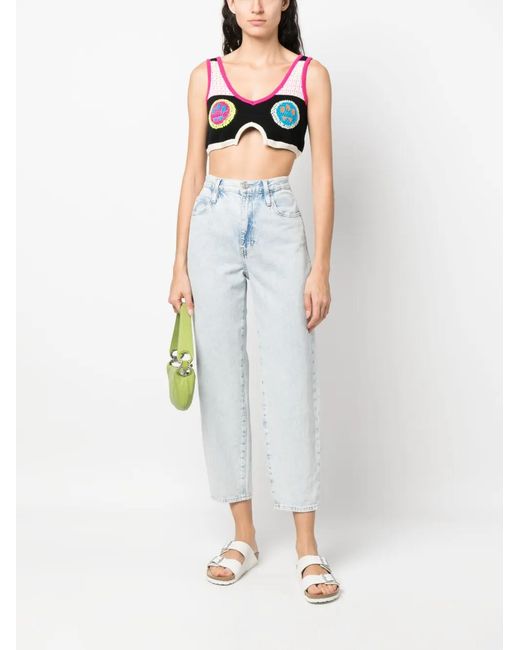 Barrow Pink Crochet-Panel Crop Top