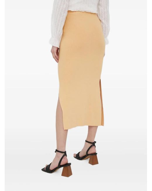 Drykorn White Ribbed Side-slit Midi Skirt