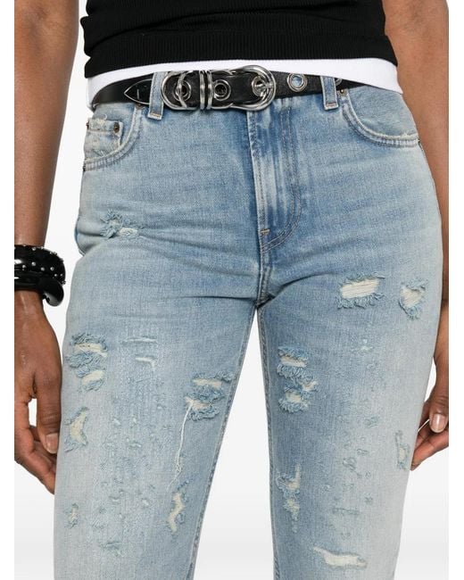 Haikure Blue Flora Broken Celestial Ripped Jeans