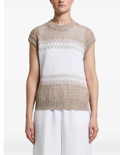 Peserico White Sequin-Embellished Open-Knit Sweater