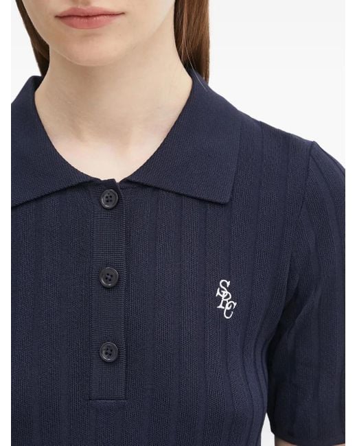 Sporty & Rich Blue Ribbed Polo Shirt