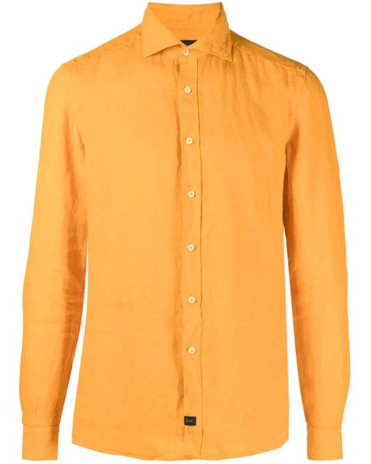 Fay Orange Chemise En Lin À Manches Longues for men