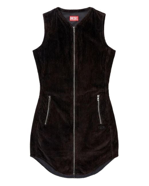 DIESEL Black Mini D-Enea Zip-Front Corduroy Dress