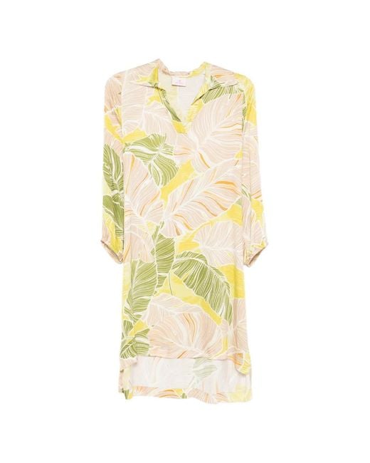 Deha Yellow V-Neck Leaf-Print Dress
