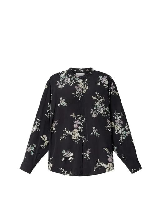 Isabel Marant Black Floral-Print Pleated-Shoulder Shirt