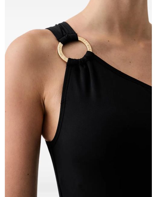 MICHAEL Michael Kors Black One-Shoulder Ring-Detail Swimsuit