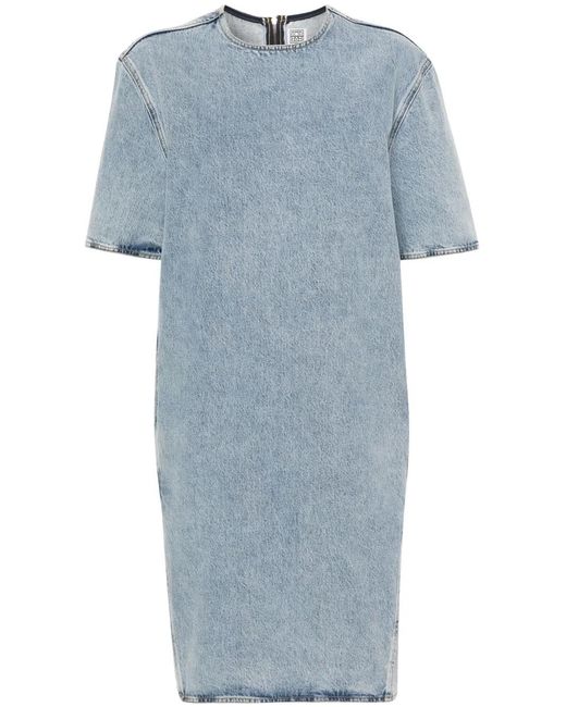 Totême Blue Short-Sleeve Denim Midi Dress