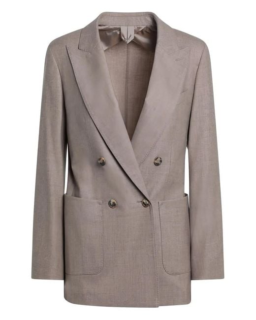 Max Mara Gray Double-Breasted Patch-Pocket Blazer
