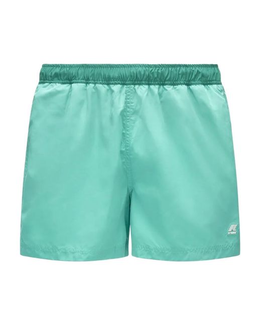 K-Way Green Elastic-Waist Swim Shorts for men