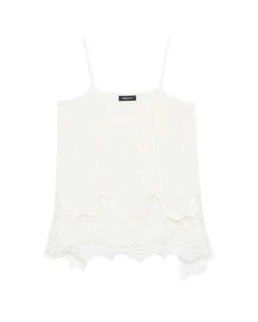 Fabiana Filippi White V-Neck Lace-Trim Asymmetric Top