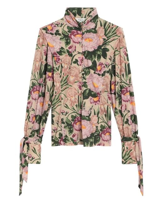 Chloé White Floral-Print Blouse