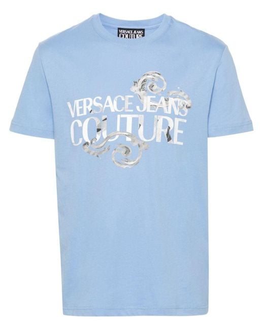 Versace Blue Logo Print T-shirt for men