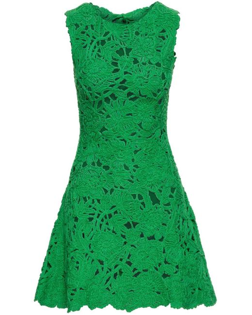 Oscar de la Renta Green Birdsnest Poppies Crochet Minidress