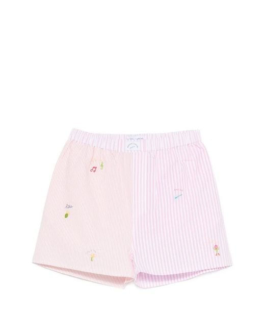 Maison Labiche Pink Striped Embroidery Shorts