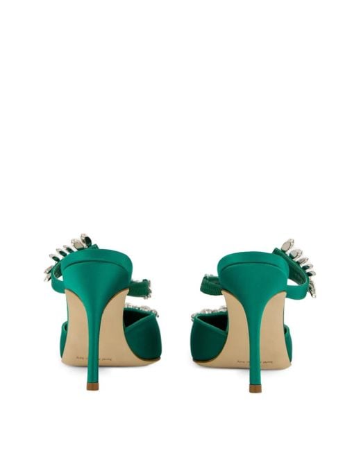 Manolo Blahnik Green Satin-Mules Mit Kristallen 90Mm